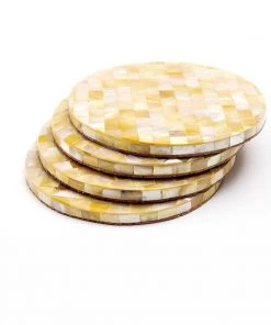 LIKHÂ Golden Yellow Mother Of Pearl Coaster Set Office Accessories