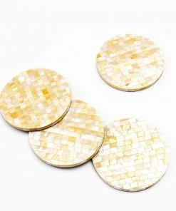LIKHÂ Golden Yellow Mother Of Pearl Coaster Set Office Accessories