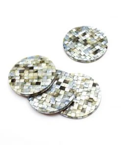 LIKHÂ Mosaic Mother Of Pearl Coaster Set Kitchen + Dining