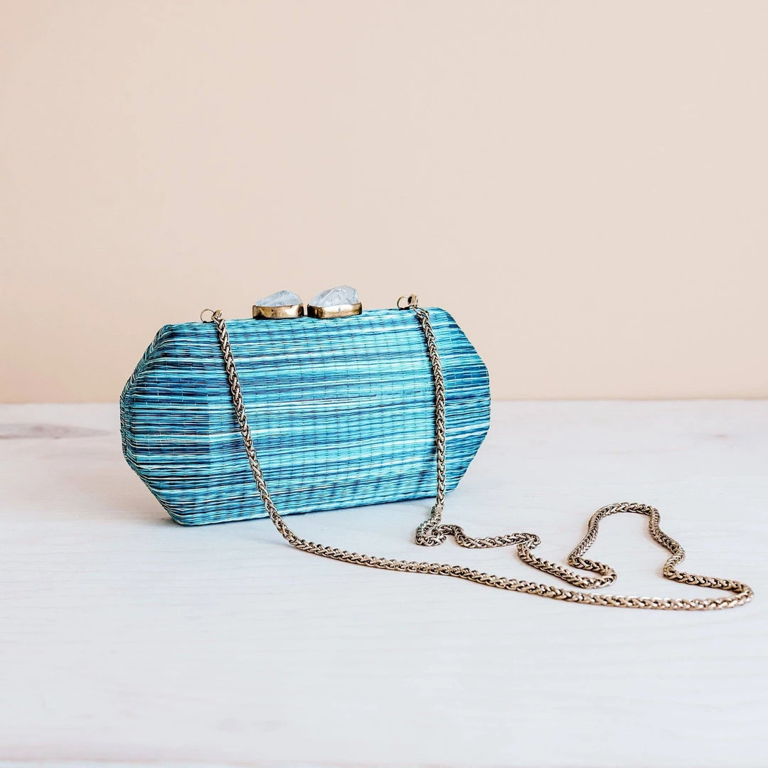 LIKHÂ Sea Green Shibori Pattern Clutch LIKHÂ Sea Green Shibori Pattern Clutch