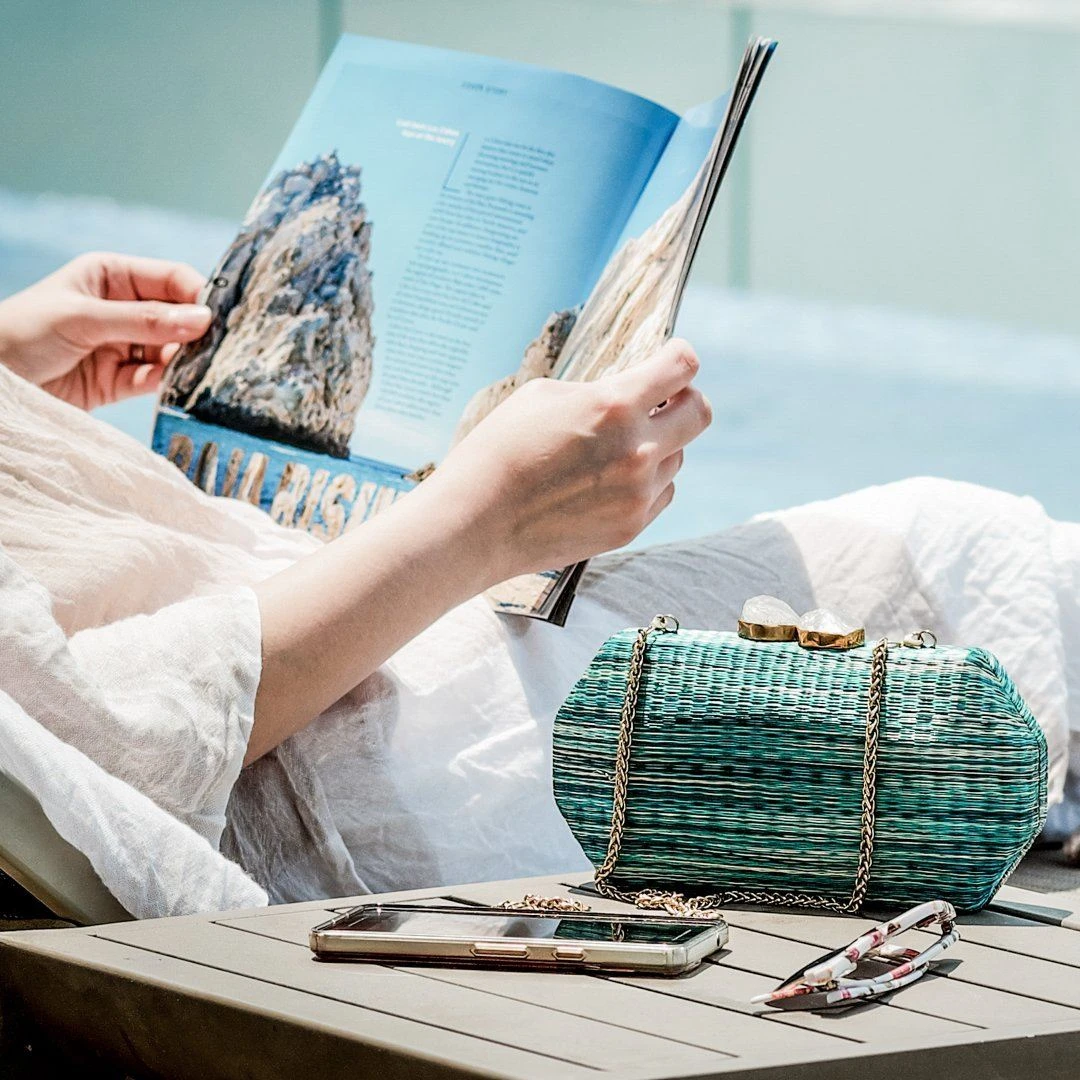 LIKHÂ Sea Green Shibori Pattern Clutch LIKHÂ Sea Green Shibori Pattern Clutch