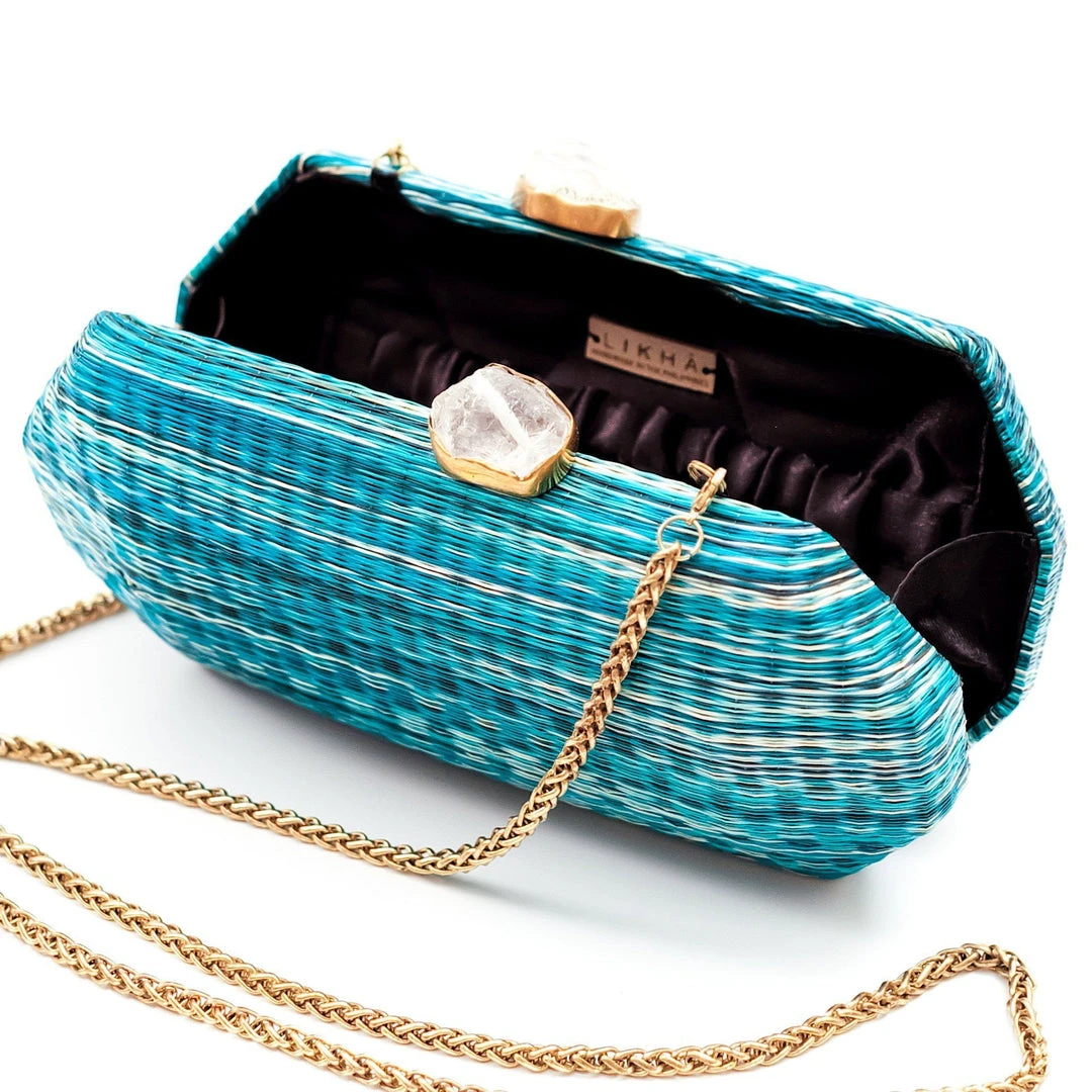 LIKHÂ Sea Green Shibori Pattern Clutch LIKHÂ Sea Green Shibori Pattern Clutch