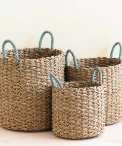 LIKHÂ Home Goods Sky Blue Handle Basket Set 3 LIKHÂ Home Goods Sky Blue Handle Basket Set