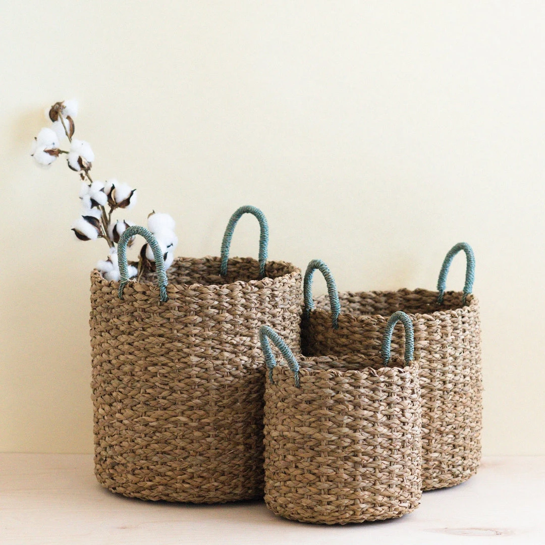 LIKHÂ Home Goods Sky Blue Handle Basket Set LIKHÂ Home Goods Sky Blue Handle Basket Set