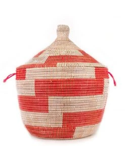 Mbare Low Stripe Hamper Basket - Red + White