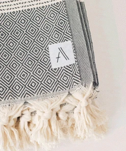Amante Marketplace Magis Diamond Turkish Towel / Throw Blanket - Black