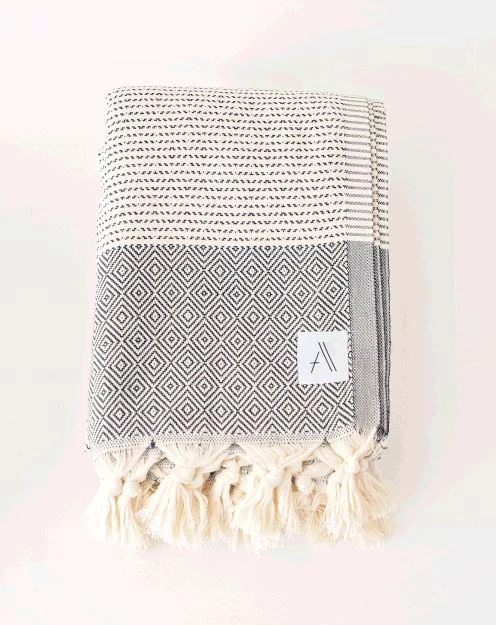 Amante Marketplace Magis Diamond Turkish Towel / Throw Blanket - Black 1 Amante Marketplace Magis Diamond Turkish Towel / Throw Blanket - Black