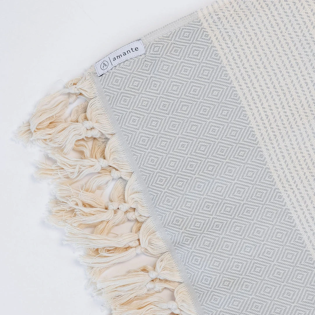 Amante Marketplace Magis Diamond Turkish Towel / Throw Blanket - Light Gray Home Goods 3 Amante Marketplace Magis Diamond Turkish Towel / Throw Blanket - Light Gray Home Goods
