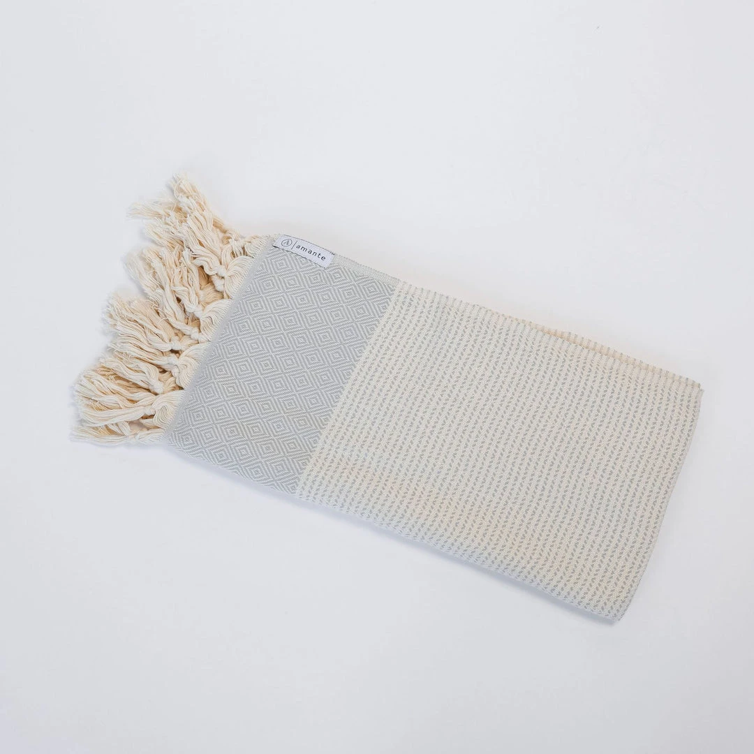 Amante Marketplace Magis Diamond Turkish Towel / Throw Blanket - Light Gray Home Goods 2 Amante Marketplace Magis Diamond Turkish Towel / Throw Blanket - Light Gray Home Goods