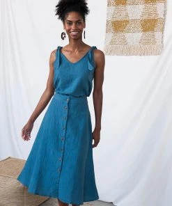 Mata Traders Brighton Linen Skirt - Blue Best Sellers
