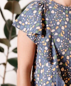 Mata Traders Clothing Flora Blue Spots Flutter Sleeve Top