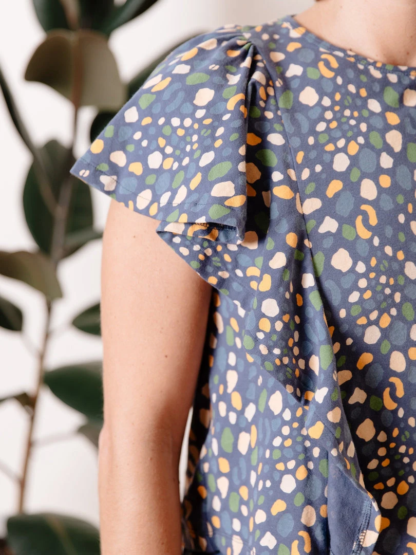 Mata Traders Clothing Flora Blue Spots Flutter Sleeve Top Mata Traders Clothing Flora Blue Spots Flutter Sleeve Top