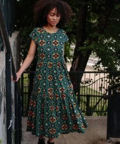 Mata Traders Tiered Teal Tile Jersey Dress Best Sellers