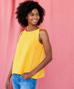 Mata Traders Two Way Linen Tank - Yellow Handcrafted