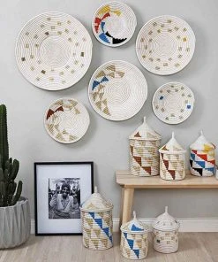 Mbare Home Goods Ikiba Small Wall Basket - Blue Squares