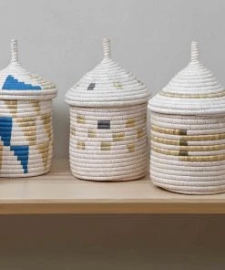 Mbare Handcrafted Inyabu Medium Basket - Gray Triangles