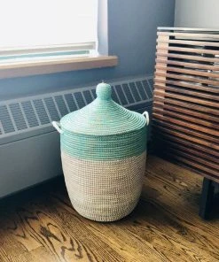 Mbare Best Sellers Medium Two-Tone Hamper Basket - Turquoise + White