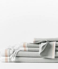 Coyuchi Home Goods Mediterranean Towels - Deep Pewter / Tangerine Stripe