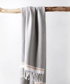 Coyuchi Home Goods Mediterranean Towels - Deep Pewter / Tangerine Stripe