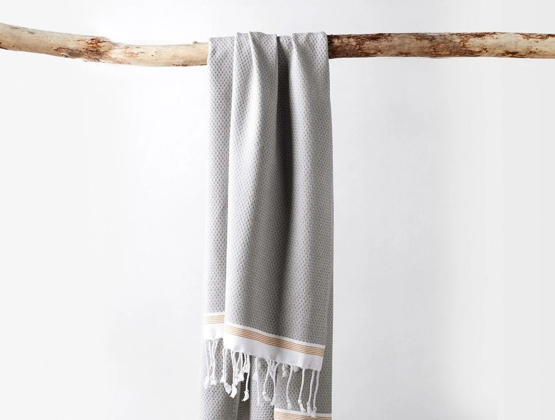 Coyuchi Home Goods Mediterranean Towels - Deep Pewter / Tangerine Stripe Coyuchi Home Goods Mediterranean Towels - Deep Pewter / Tangerine Stripe