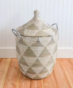 Swahili African Modern Medium Silver Triangle Laundry Hamper