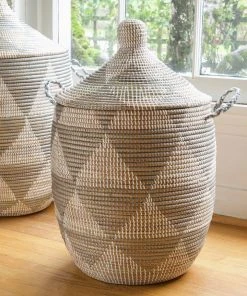 Swahili African Modern Medium Silver Triangle Laundry Hamper