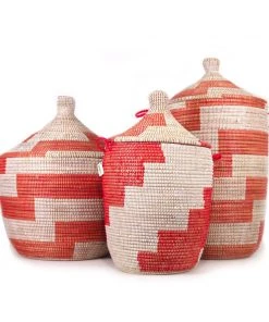 Mbare Medium Stripe Hamper Basket - Red + White