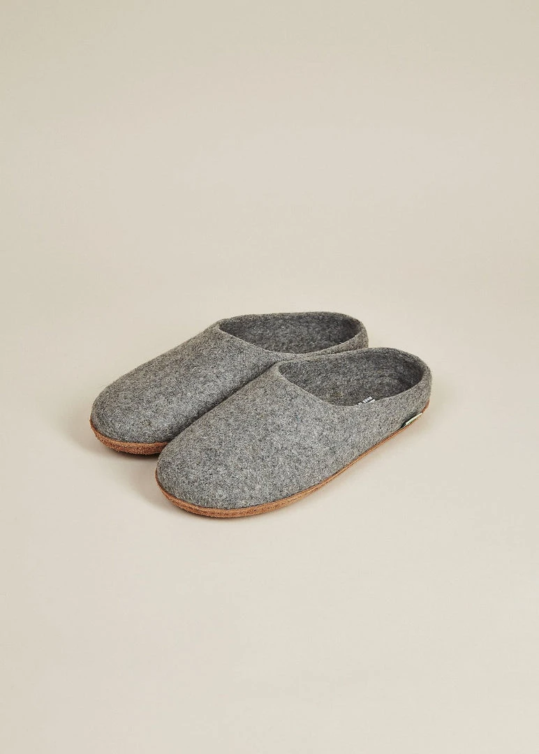 Kyrgies Men's Natural Sole Low Back Wool Slippers - Gray Kyrgies Men's Natural Sole Low Back Wool Slippers - Gray