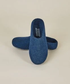 Kyrgies Men's Classic Sole Low Back Wool Slippers - Navy