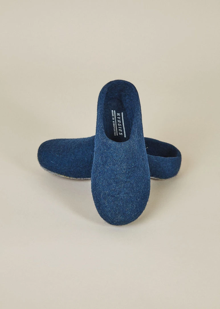 Kyrgies Men's Classic Sole Low Back Wool Slippers - Navy Kyrgies Men's Classic Sole Low Back Wool Slippers - Navy