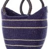 Swahili African Modern Midnight Blue Pinstripe Bolga Shopper Bag