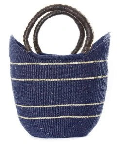 Swahili African Modern Midnight Blue Pinstripe Bolga Shopper Bag