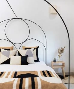 Leah Singh Midnight Cliff Wool Throw Pillow Cover - Black + Creme