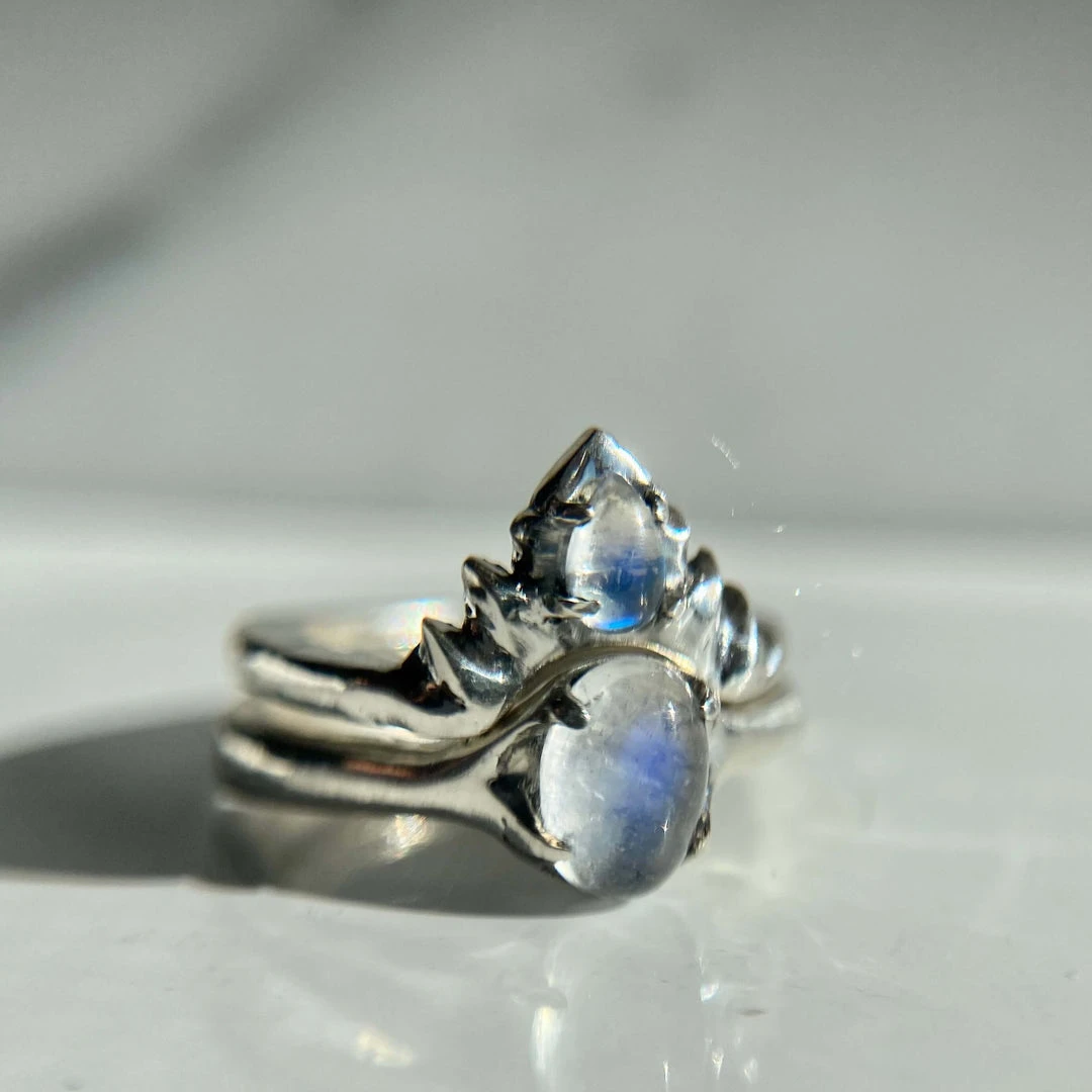 Iron Oxide Moonstone Halo Stacker Ring Jewelry Iron Oxide Moonstone Halo Stacker Ring Jewelry