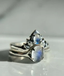 Iron Oxide Moonstone Halo Stacking Ring Set