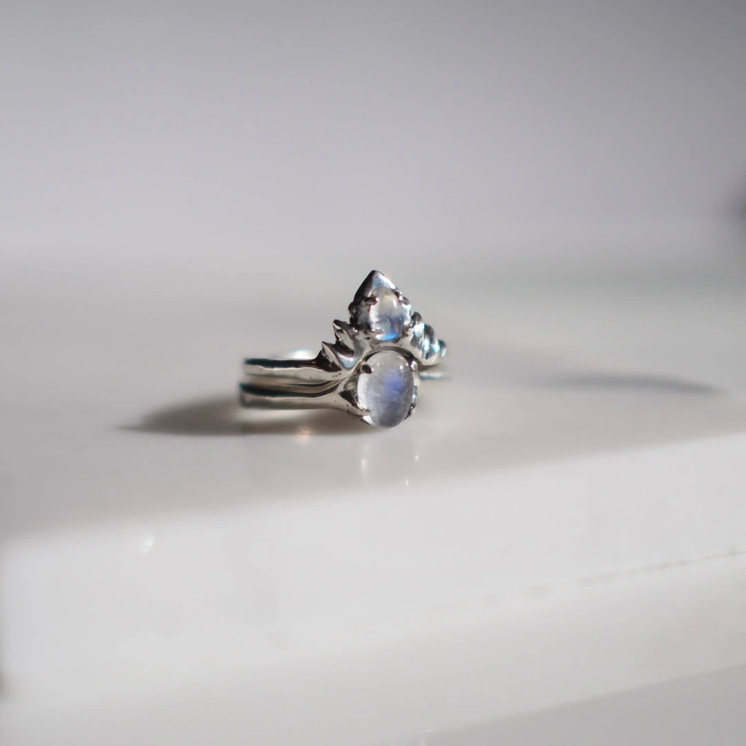 Iron Oxide Moonstone Halo Stacking Ring Set Iron Oxide Moonstone Halo Stacking Ring Set