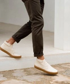 Nisolo Men's Cortez Mid Top Sneaker - Bone + Gum