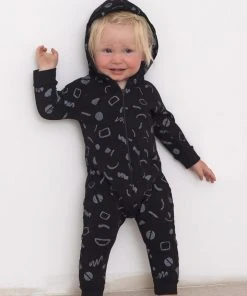 North Of West Baby's Squiggles Hooded Romper - Black Sale