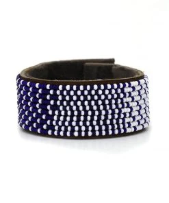 Swahili Coast Design Ombre Dark Blue Beaded Leather Cuff 2 Swahili Coast Design Ombre Dark Blue Beaded Leather Cuff