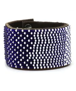 Swahili Coast Design Ombre Dark Blue Beaded Leather Cuff 3 Swahili Coast Design Ombre Dark Blue Beaded Leather Cuff