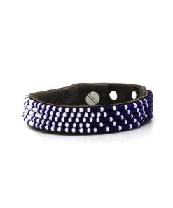 Swahili Coast Design Ombre Dark Blue Beaded Leather Cuff 1 Swahili Coast Design Ombre Dark Blue Beaded Leather Cuff