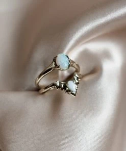 Iron Oxide Jewelry Opal Halo Stacking Ring Set 2 Iron Oxide Jewelry Opal Halo Stacking Ring Set