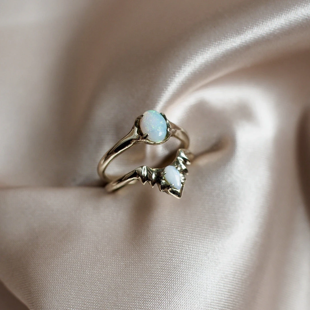 Iron Oxide Jewelry Opal Halo Stacking Ring Set Iron Oxide Jewelry Opal Halo Stacking Ring Set