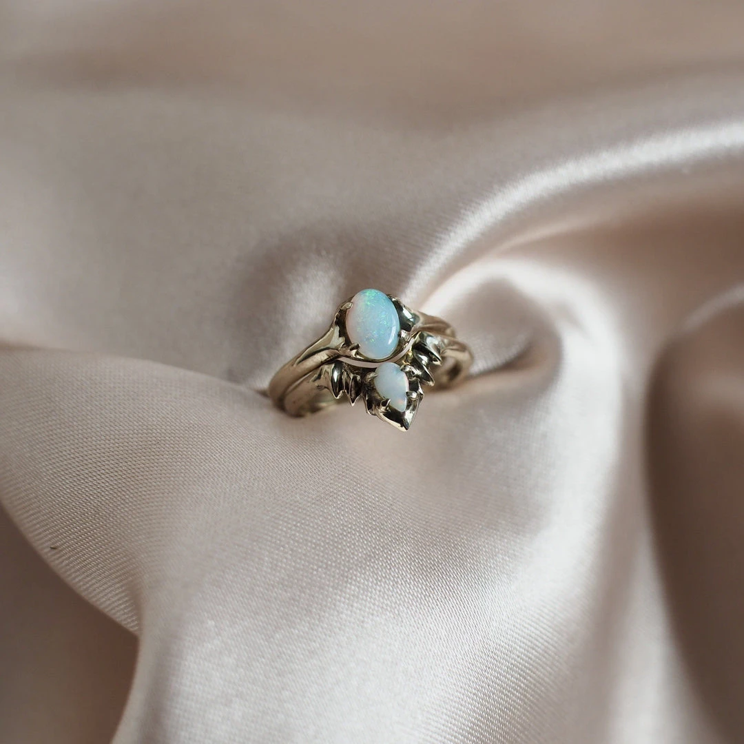 Iron Oxide Jewelry Opal Halo Stacking Ring Set Iron Oxide Jewelry Opal Halo Stacking Ring Set