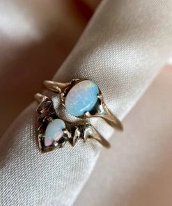 Iron Oxide Jewelry Opal Halo Stacking Ring Set 5 Iron Oxide Jewelry Opal Halo Stacking Ring Set