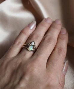 Iron Oxide Jewelry Opal Halo Stacking Ring Set