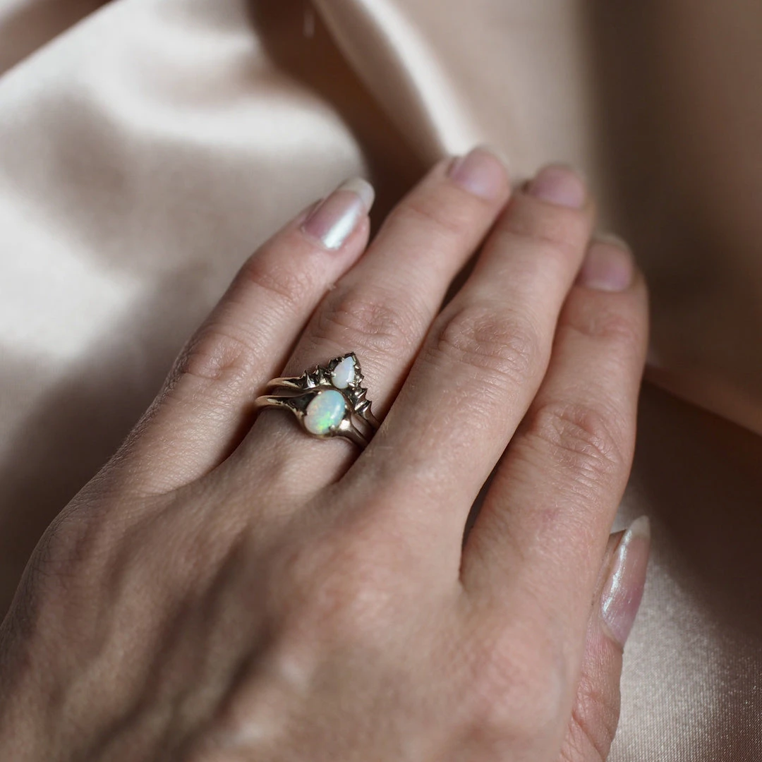 Iron Oxide Jewelry Opal Halo Stacking Ring Set Iron Oxide Jewelry Opal Halo Stacking Ring Set