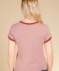 Poplinen Best Sellers Pat Bamboo Ringer Tee - Heather Rose + Heretic