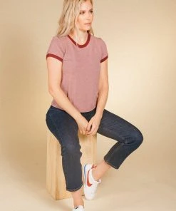 Poplinen Best Sellers Pat Bamboo Ringer Tee - Heather Rose + Heretic