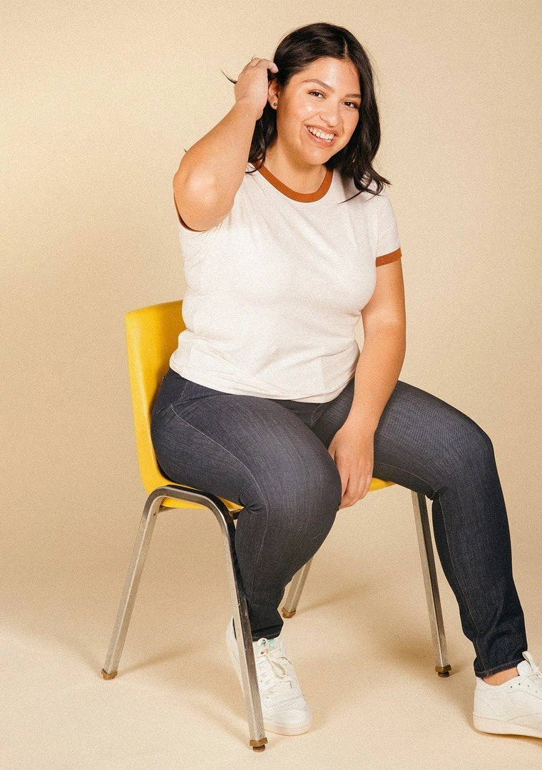 Poplinen Best Sellers Pat Bamboo Ringer Tee - Heather Almond + Rust Poplinen Best Sellers Pat Bamboo Ringer Tee - Heather Almond + Rust